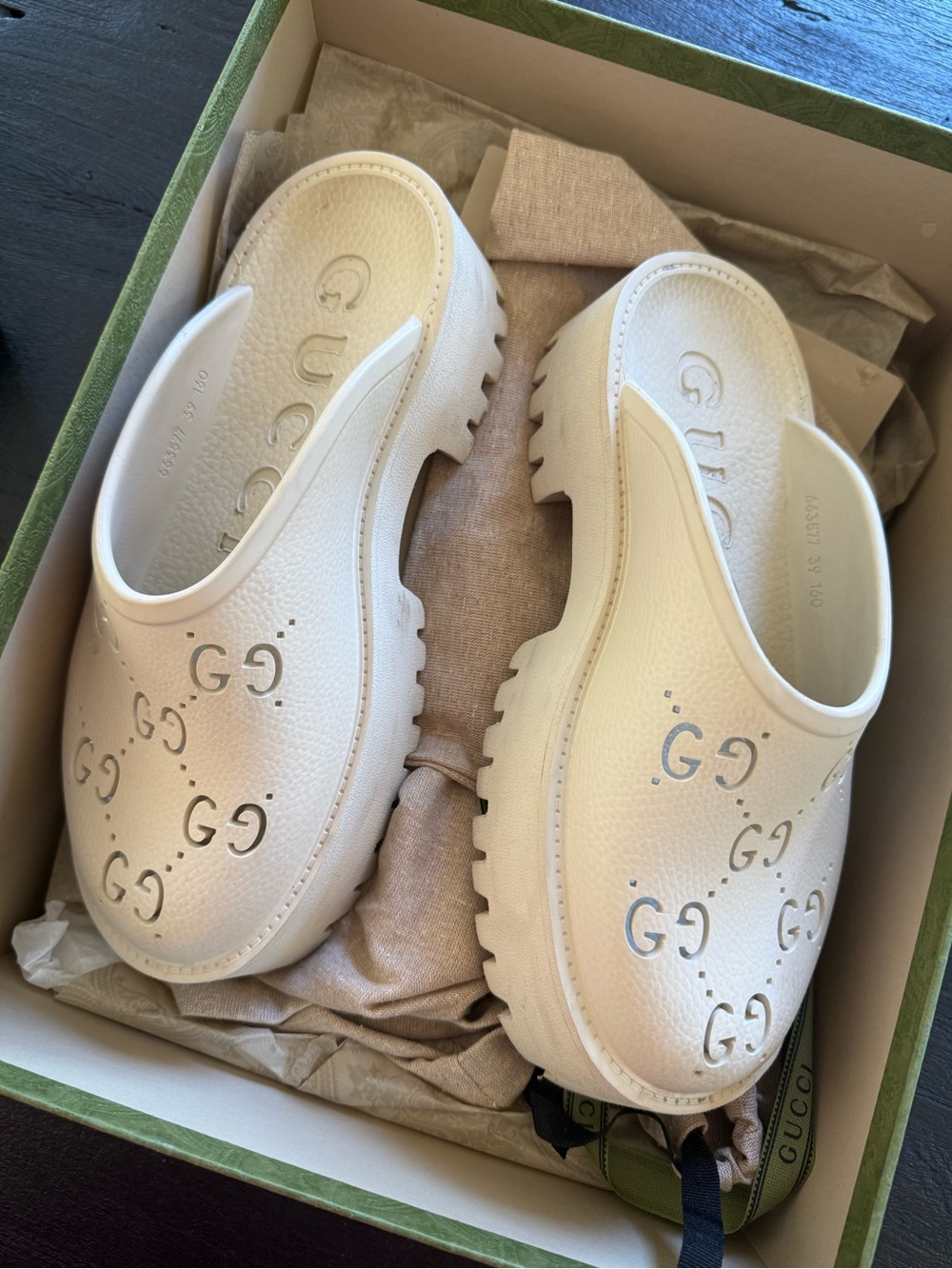 Gucci White GG Logo Clogs 39